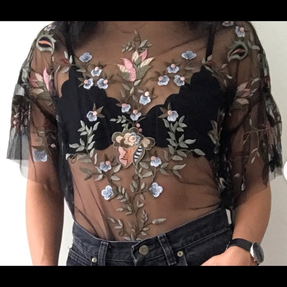 Zara Sheer Embroidered Top - Picture 3 of 6